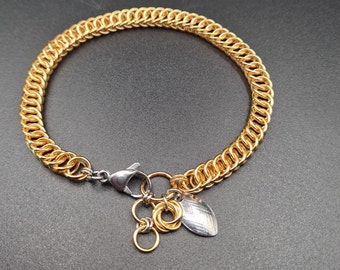 Golden Stainless steel bracelet , Half Persian Weave,  chainmaille unisex bracelet