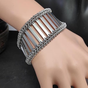 Stainless steel Chainmaille Bracelet, Unisex Wide bracelet Silver Metal Jewelry, Gift for him or her
