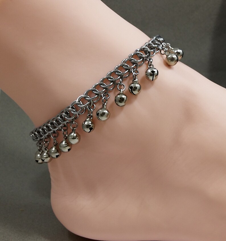 Stainless steel chainmail Jingle Bells Anklet or bracelet for Etsy