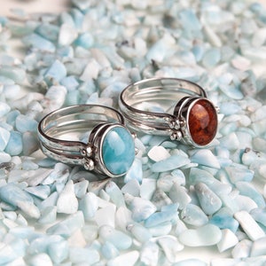 Larimar Amber Ring, Double Sided Ring, Woman Reversible Ring, See Available Sizes, Larimar Ring, Amber Jewelry image 1