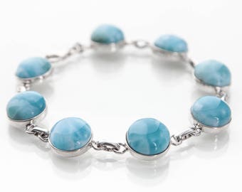 Larimar Bracelet Maya | Rounded Larimar Stones | Blue Jewelry | Handcrafted The Larimar Shop®