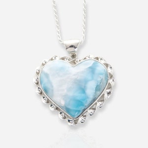 Larimar Heart Pendant Abigail,  Handmade Larimar Jewelry for Women, Optional 925 Silver Chain, The Larimar Shop.