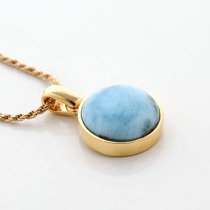 Round Larimar Gold Vermeil Pendant Ruth | Blue Stone from Dominican Republic | Handcrafted by The Larimar Shop® | Mother&#39;s Day Golden Gift
