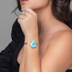 Gold Vermeil Cuff Aliya | Larimar Stone | Handmade By The Larimar Shop® | Punta Cana Jewelry | Unique Piece