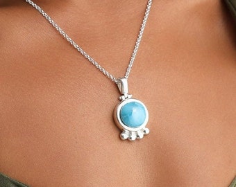 Larimar Pendant, Marea, Larimar, and Silver Jewelry handcrafted in the Dominican Republic, Optional Silver Chain,