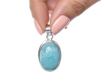 Authentic Larimar Pendant WORLDWIDE SHIPPING Caribbean Larimar Jewelry for Women Bae Optional 925 Silver Chain