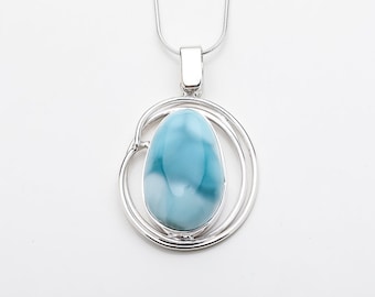 Larimar Oval Pendant, Génesis, Punta Cana Jewelry, Larimar and Silver Jewelry for Women, Handcrafted The Larimar Shop