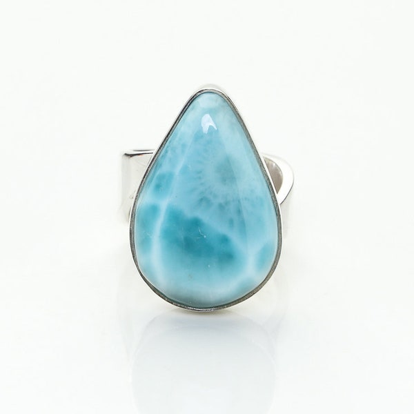 Teardrop Larimar Ring, Jessie, Punta Cana Jewelry, US Ring Size 8, Worldwide Express Shipping Always, Blue Dominican Stone