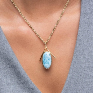 Larimar Pendant Eileen | Gold Vermeil Larimar Jewelry | Handmade in Dominican Republic | Unique Pendant Gift for Mom | The Larimar Shop®