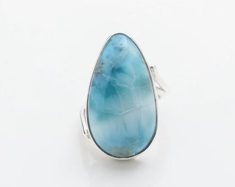 Teardrop Larimar Ring, Massiel, Women's Blue Ring, US Ring Size 7.75, Dominican Jewelry for Women