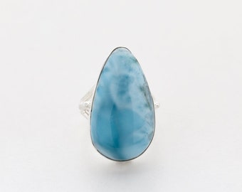 Larimar Silver Ring Dione, Elegant Larimar Stone, from Dominican Republic US Size 7 | Handcrafted The Larimar Shop