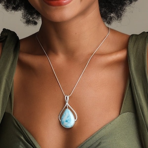 Larimar Pendant Alina, Barahona Dominican Stone, Blue Larimar Jewelry, Handcrafted The Larimar Shop