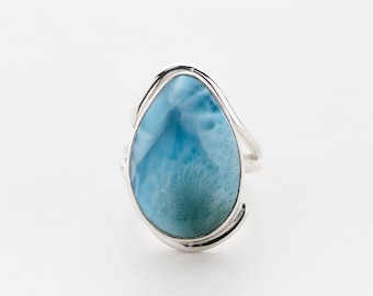 Larimar Silver Ring Namsen, Elegant Larimar Stone, from Dominican Republic US Size 8 | Handcrafted The Larimar Shop