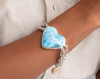 Heart Bracelet Philippa | Blue Gemstone | Jewelry from Dominican Republic | Handcrafted The Larimar Shop®