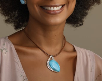 Authentic Larimar Pendant WORLDWIDE SHIPPING Caribbean Larimar Jewelry for Women Bae Optional 925 Silver Chain