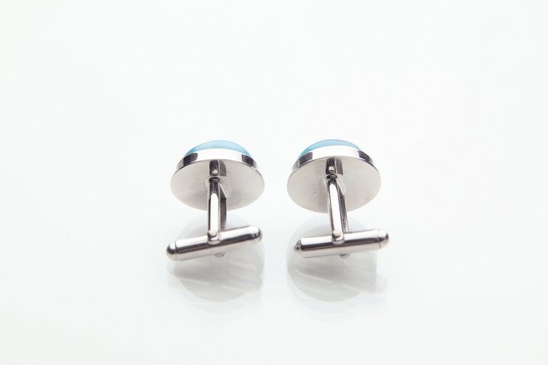 Larimar Cufflinks Dominican Handmade for Men Duncan Authentic Blue Larimar Stones