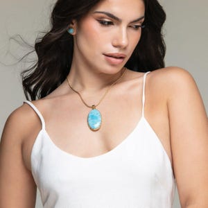Gold Vermeil Cressidia Pendant | Larimar Blue Stone | Handcrafted The Larimar Shop® | Dominican Jewelry