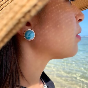 Round Larimar Clip-On Earrings Maggie Dominican Stone Jewelry for Women Larimar and Silver Handcrafted The Larimar Shop® image 6