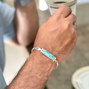Aslan Chain Bracelet | Men Jewelry |  Punta Cana Blue Stone | 100% Handmade Jewelry | Handcrafted The Larimar Shop®