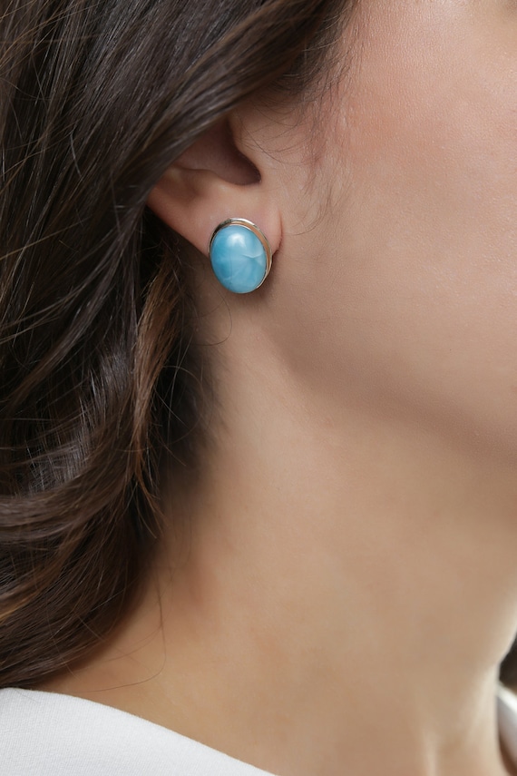 Larimar 14k Gold Earrings Haily Dominican Stone Jewelry For Etsy