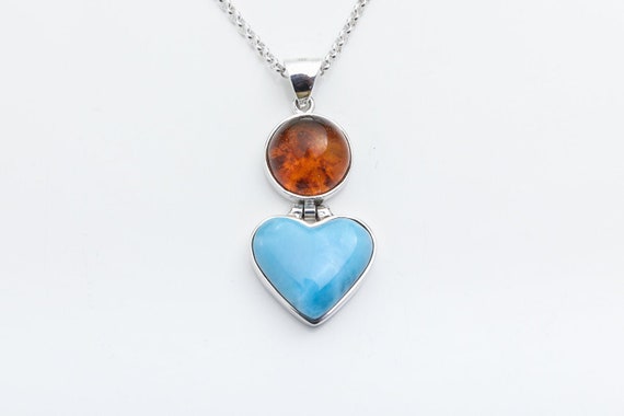 Larimar Amber Pendant Veronica Dominican Blue Stone Jewelry