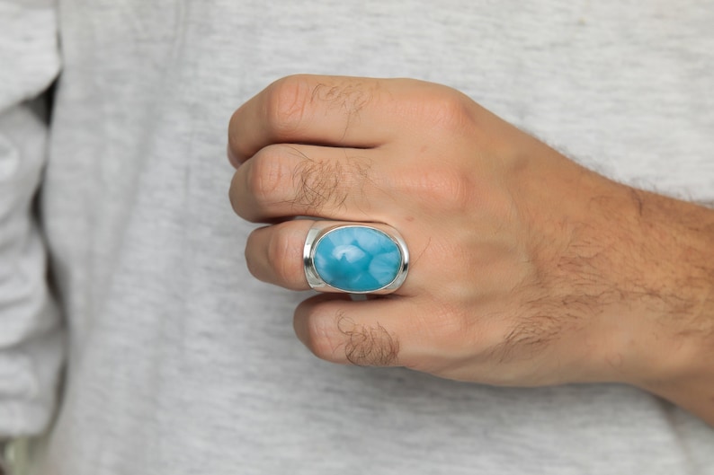 Larimar Ring Thiago Larimar Jewelry for Men Mens Silver Etsy