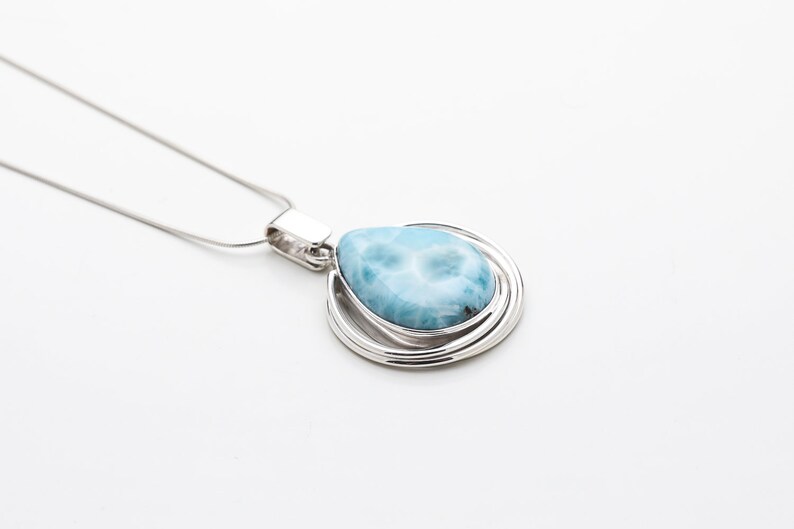 Lenamar Larimar Pendant Optional Silver Chain 100/% Handcrafted Larimar Jewelry Teardrop Blue Larimar Dominican Republic