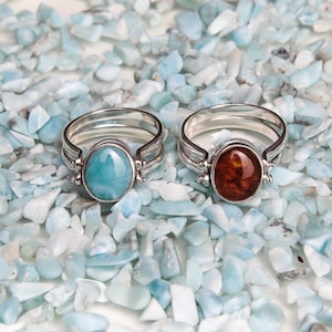 Larimar Amber Ring, Double Sided Ring, Woman Reversible Ring, See Available Sizes, Larimar Ring, Amber Jewelry image 3