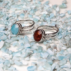 Larimar Amber Ring, Double Sided Ring, Woman Reversible Ring, See Available Sizes, Larimar Ring, Amber Jewelry image 4