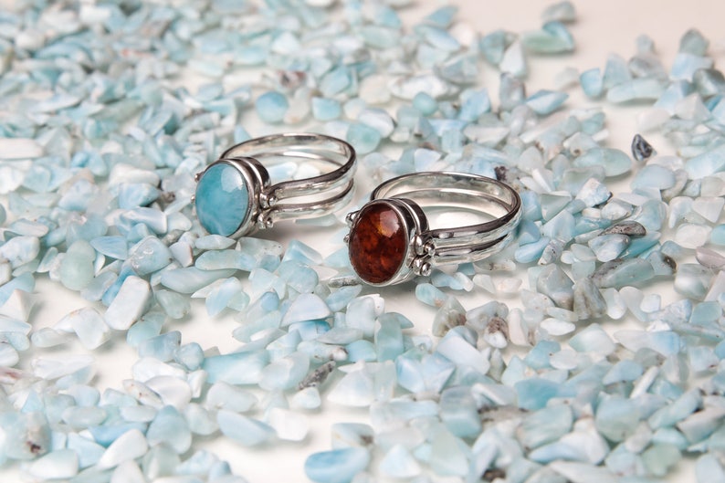 Larimar Amber Ring, Double Sided Ring, Woman Reversible Ring, See Available Sizes, Larimar Ring, Amber Jewelry image 4