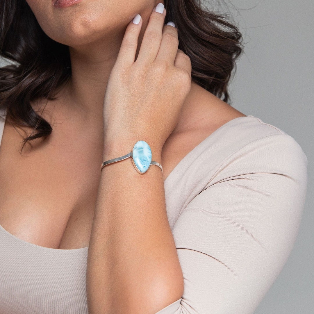 ラリマー カフブレスレット：925シルバー ティアドロップストーン 7