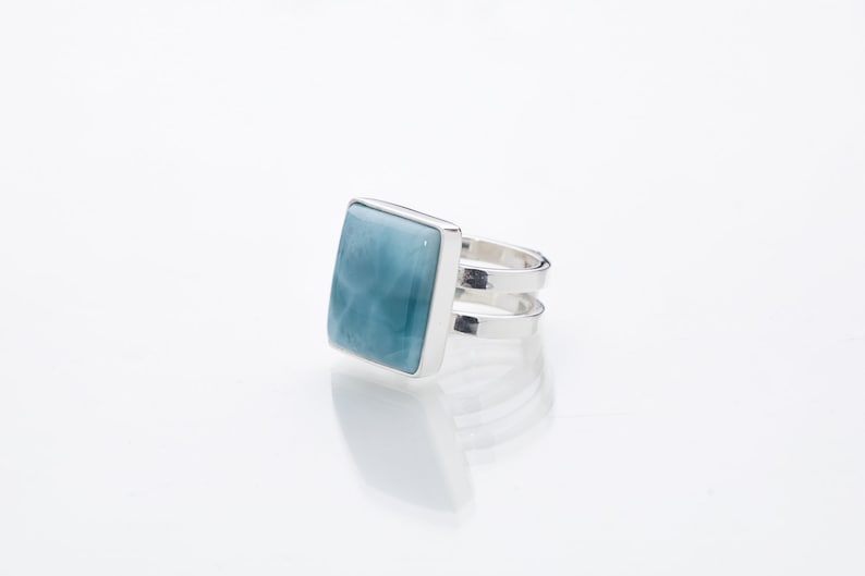 Larimar Square Ring Larimar Stone Jewelry Always Worldwide Express Shipping Women/'s Ring Size 7.25 Robin