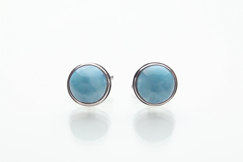 Larimar Cufflinks Dominican Handmade for Men Duncan Authentic Blue Larimar Stones