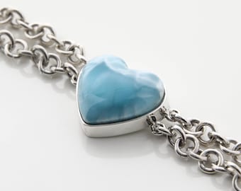 Catalina Heart Bracelet - M | Dominican Larimar | Larimar and Silver | Heart Shaped Jewelry|  Handcrafted The Larimar Shop®