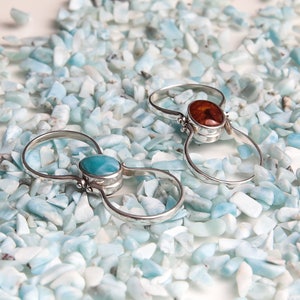 Larimar Amber Ring, Double Sided Ring, Woman Reversible Ring, See Available Sizes, Larimar Ring, Amber Jewelry image 5