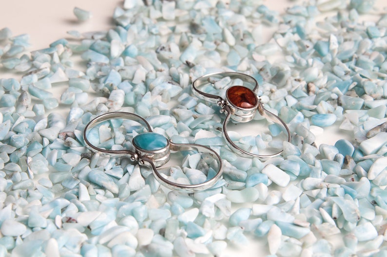 Larimar Amber Ring, Double Sided Ring, Woman Reversible Ring, See Available Sizes, Larimar Ring, Amber Jewelry image 5