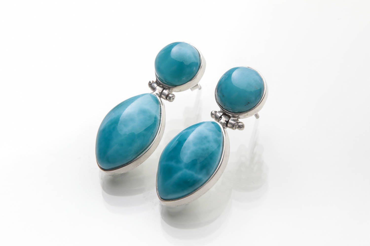 ラリマードロップイヤリング：カリビアンブルージェムストーン