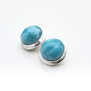 Round Larimar Clip-On Earrings Maggie Dominican Stone Jewelry for Women Larimar and Silver Handcrafted The Larimar Shop® image 3