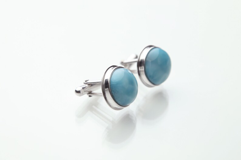 Larimar Cufflinks Dominican Handmade for Men Duncan Authentic Blue Larimar Stones