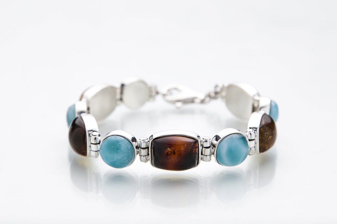 Larimar and Amber Bracelet Elvira Dominican Larimar Stones Etsy
