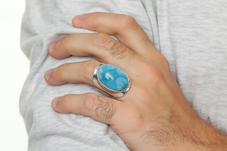 Larimar Ring Thiago Larimar Jewelry for Men Mens Silver Etsy