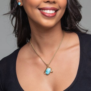 Gold Vermeil Pendant Kelli | Punta Cana Blue Stone | Handcrafted The Larimar Shop® | Dominican Republic Jewelry