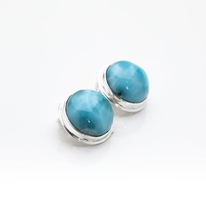 Round Larimar Clip-On Earrings Maggie Dominican Stone Jewelry for Women Larimar and Silver Handcrafted The Larimar Shop® image 4