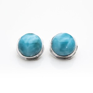 Round Larimar Clip-On Earrings Maggie Dominican Stone Jewelry for Women Larimar and Silver Handcrafted The Larimar Shop® image 2