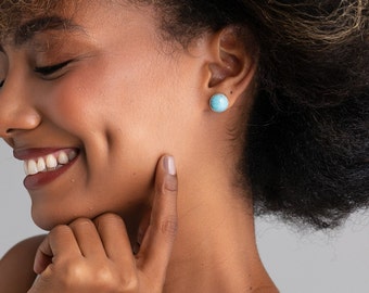 Round Larimar Studs Remi | Dominican Larimar Jewelry | Handcrafted The Larimar Shop®