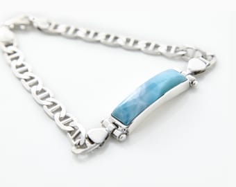 Aslan Chain Bracelet | Men Jewelry |  Punta Cana Blue Stone | 100% Handmade Jewelry | Handcrafted The Larimar Shop®