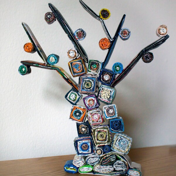 Funky Paper Tree made from recycled magazine pages