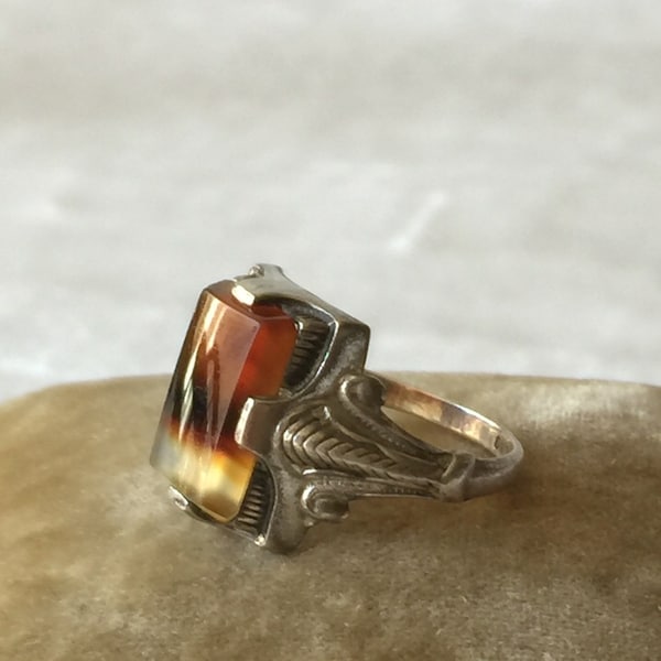 Ostby & Barton Sterling Silver Agate Signet Ring OB 1920s Art Nouveau