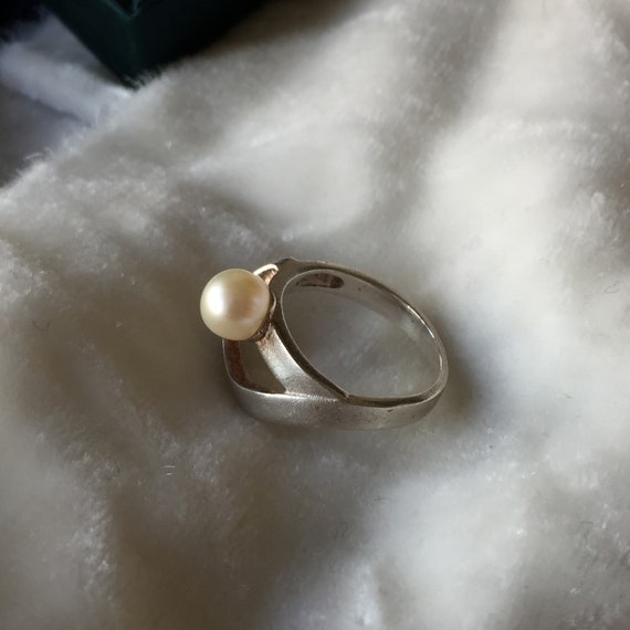 Pearl Sterling Silver Ring Crescent Moon Vintage … - image 2