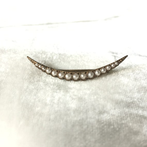 Crescent Moon Victorian Seed Pearl Brooch